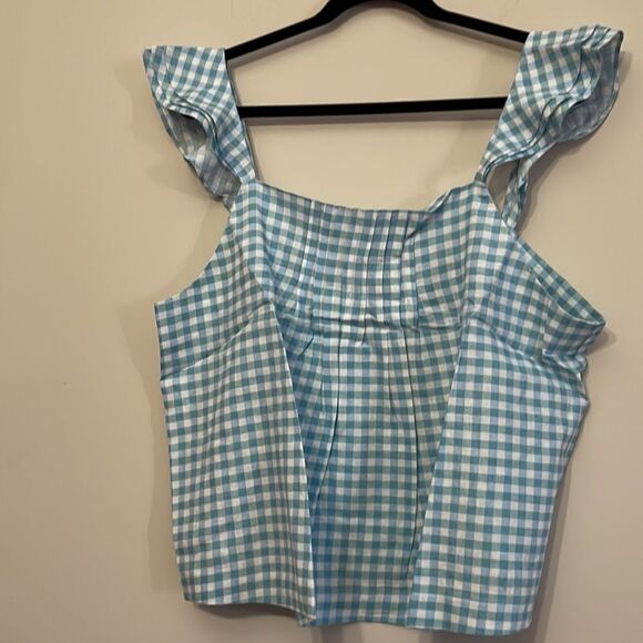 Ann Taylor I Linen Blend Pintucked Ruffle Tank Top - Picture 4 of 5